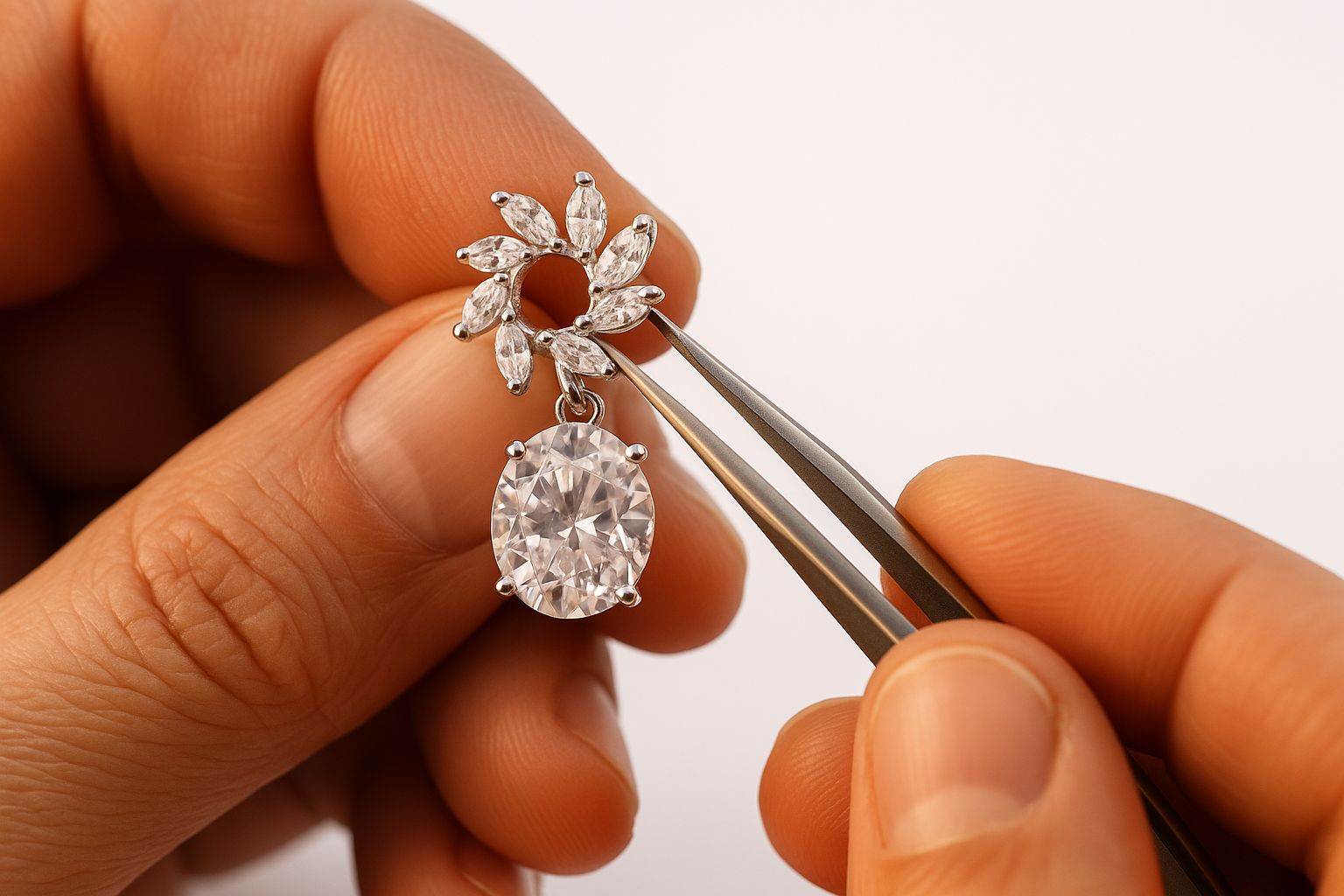 Närbild av gnistrande diamantsmycken på en mörk yta